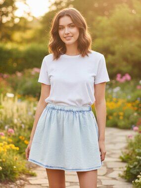 American Eagle M Women's Blue Chambray Y2K Pocket Mini Swing Skirt Boho Retro